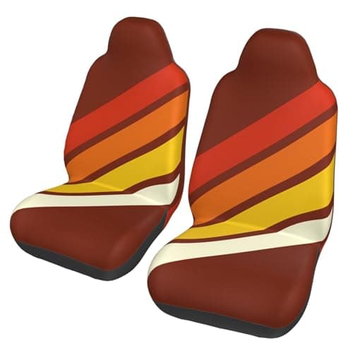 GKOKG 70s 80s Retro Striped Stripes Universal Car Seat Covers 2-Piece Set - Stretch-to-Fit Front Seat Protectors for Cars, Trucks & Suvs | Bucket-Style Fit, Breathable