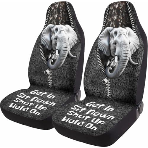 GENANY Elephant 2 Front Car Seat Covers for Car, Truck, Sedan, SUV, Durable Automotive Seat Protectors, Cute Car Gifts, Breathable Bucket Chair Covers, Protective Interior Accessory