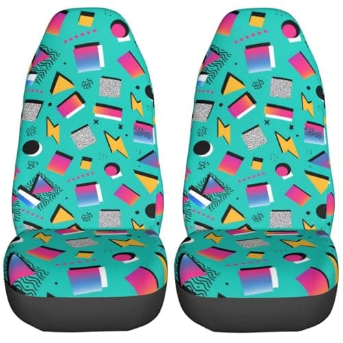 Delerain Car Seat Covers Set 2Pcs, Retro Vintage 80s 90s Universal Front Car Seats Vehicle Exterior Protector Suitable Fits Most Car Auto SUV Sedan Truck