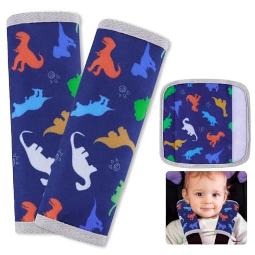 Seat Belt Cover Pad for Baby, Soft Seatbelt Cushion Covers for Kids 2Pcs Car Seat Strap Shoulder Pads for All Car Seats, Stroller, High Chair,Blue Dinosaur