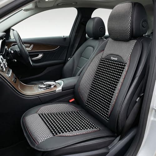 Vyonix Beaded Car Seat Cover – Wooden Bead Massage Support with Breathable Cooling Mesh – Universal Fit for Sedan, SUV & Truck (1 Pack, Royal Black)