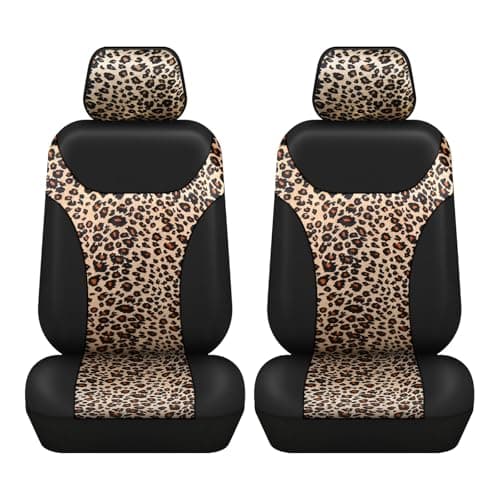 AUTOFAN Universal Fit Front Car Seat Covers (2-Pack) – Premium PU Leather with Leopard Print Design, Airbag Compatible, Easy Installation, Stylish Interior Upgrade for Cars & SUVs