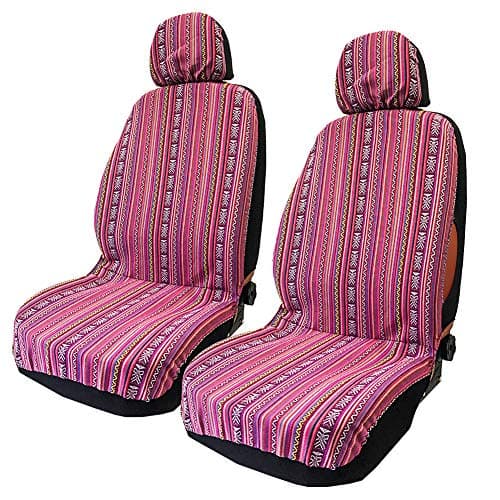 TAGMORE Pink Car Seat Cover Hippie Boho 4PCS Cute Western Accesories for Women Girls' GIF, Automotive Interior Covers Stripe Multi-Color Breathable, Universal fit for Sedan, Vans, Trucks, SUV